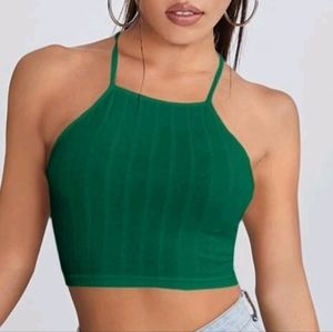 SHEIN EZwear Lace Up Backless Rib-knit Cami Top